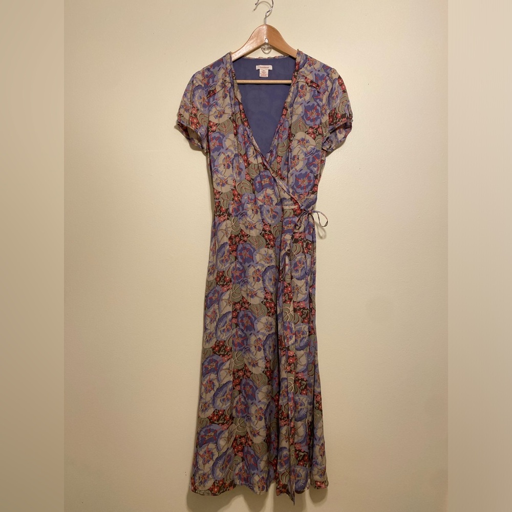 Sundance Silk Blue Lavender Floral Wrap Maxi Dress. Size 10
